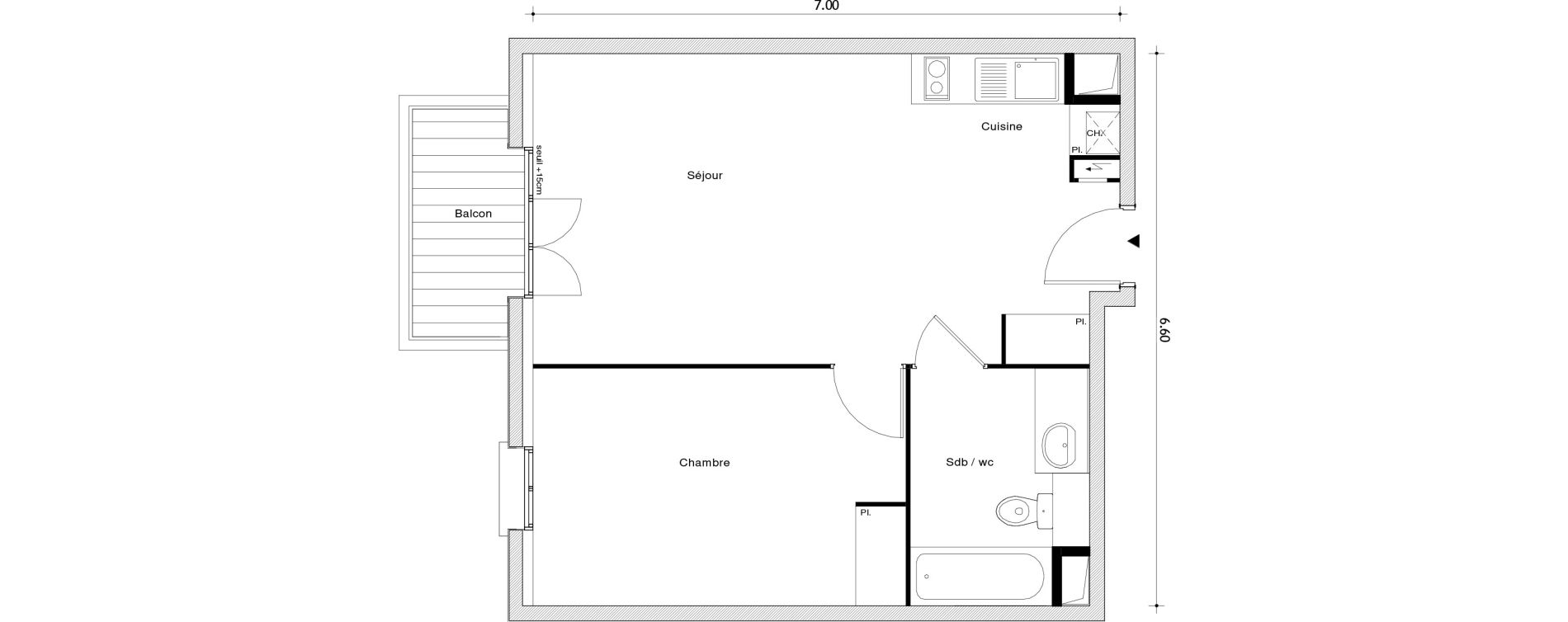 Appartement T2 de 43,45 m2 au Blanc-Mesnil Centre