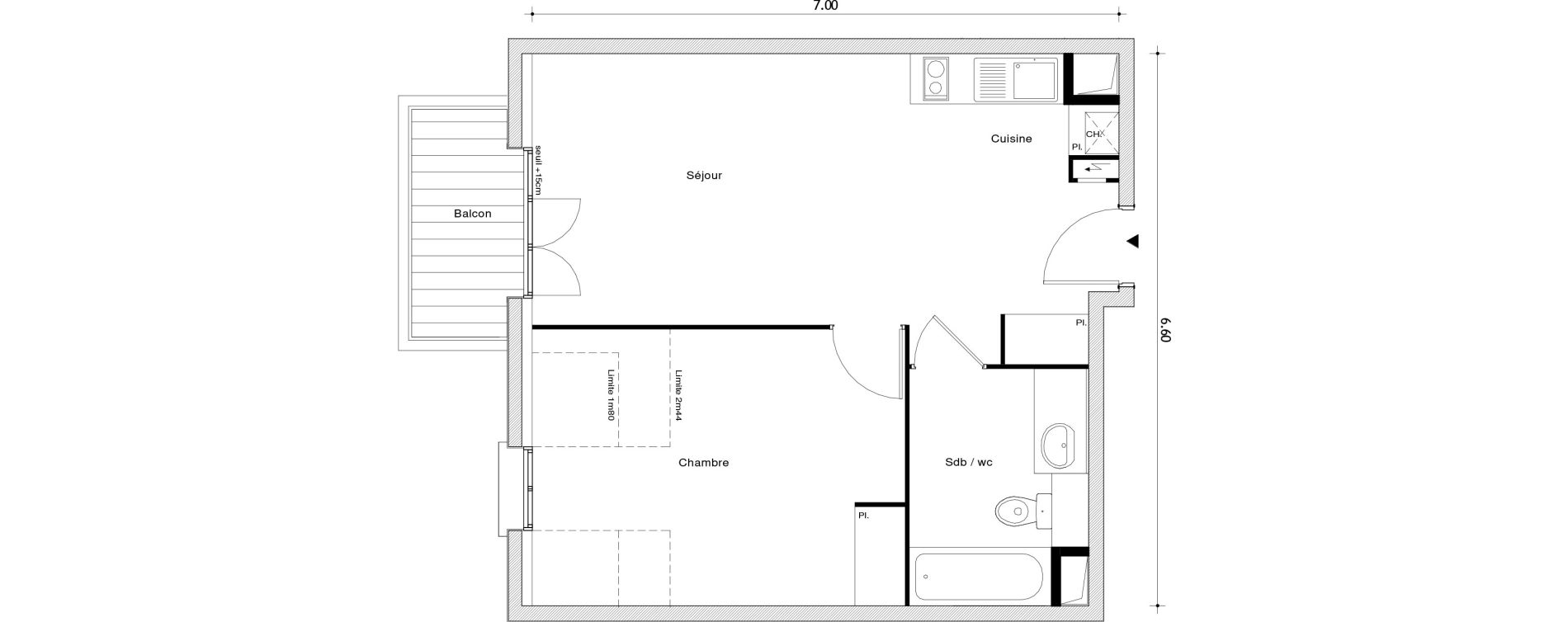 Appartement T2 de 41,82 m2 au Blanc-Mesnil Centre