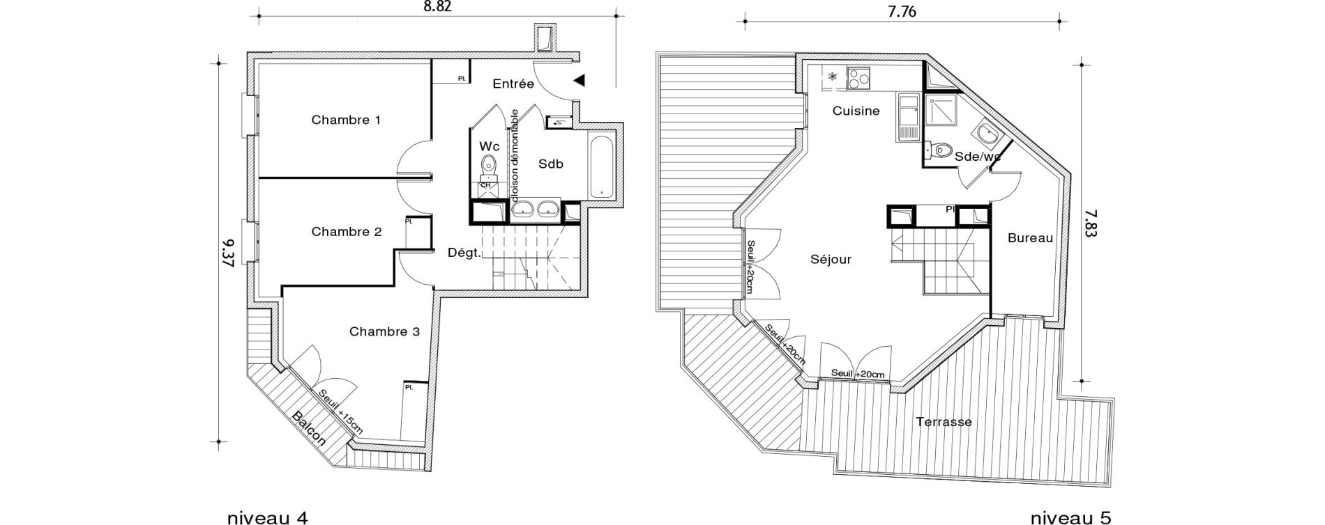 Duplex T4 de 98,45 m2 au Blanc-Mesnil Centre