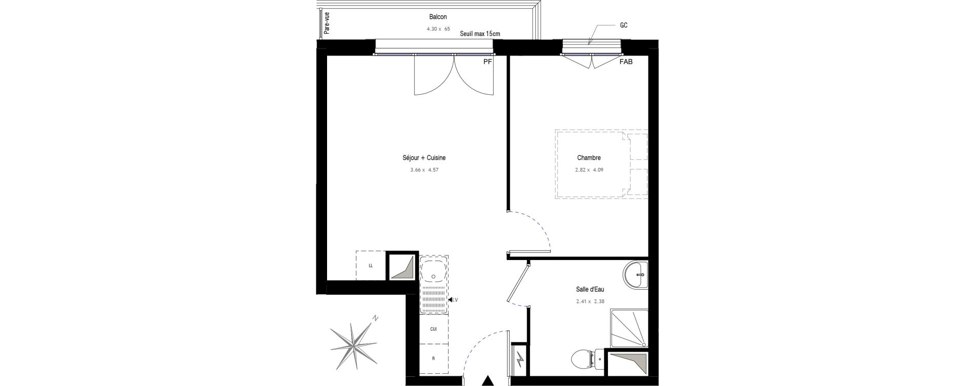 Appartement T2 de 37,30 m2 au Blanc-Mesnil Centre
