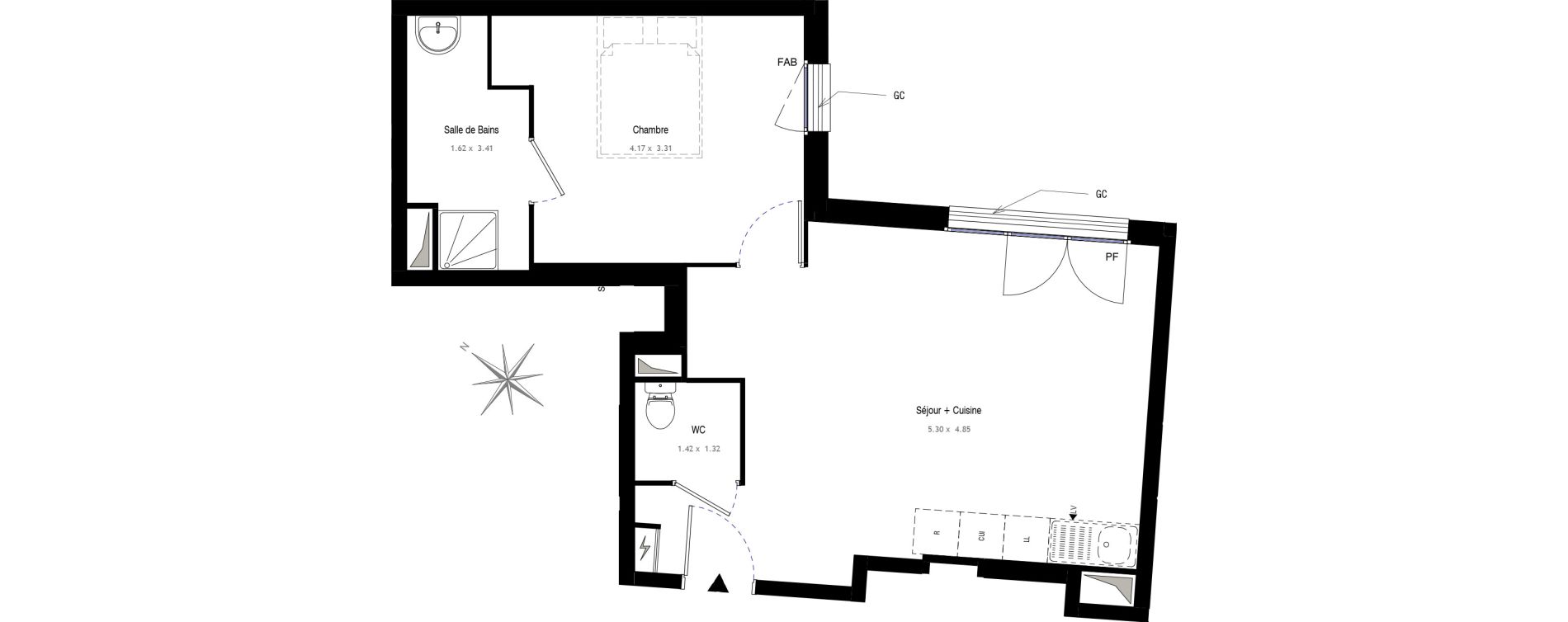Appartement T2 de 45,28 m2 au Blanc-Mesnil Centre
