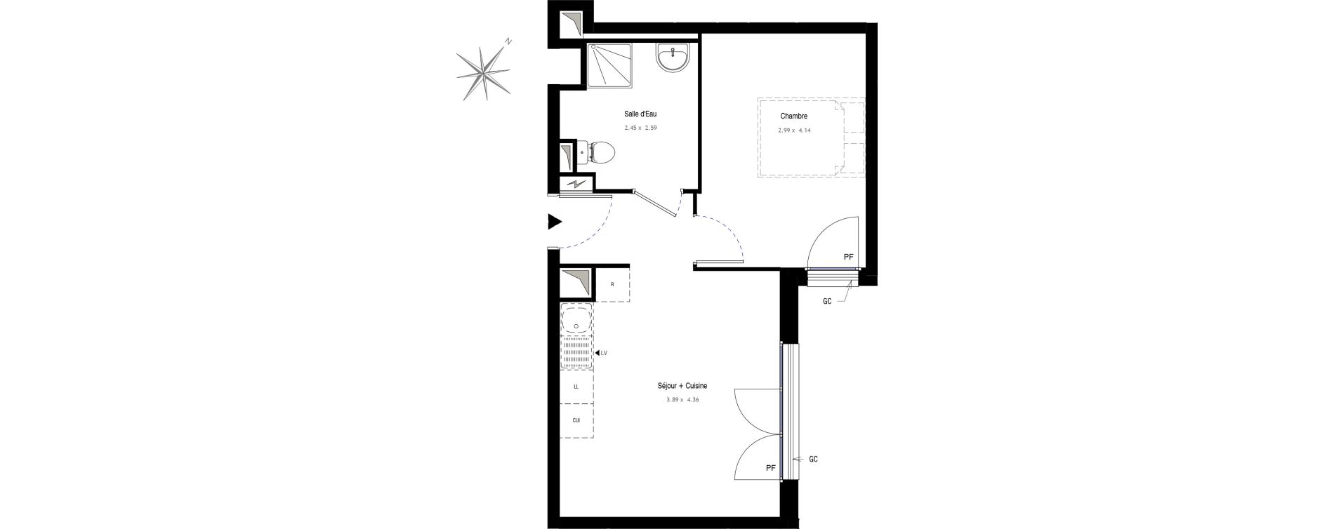 Appartement T2 de 37,46 m2 au Blanc-Mesnil Centre