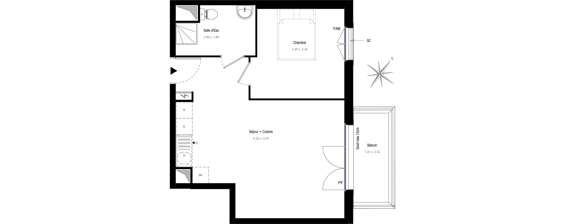 Appartement T2 de 44,16 m2 au Blanc-Mesnil Centre