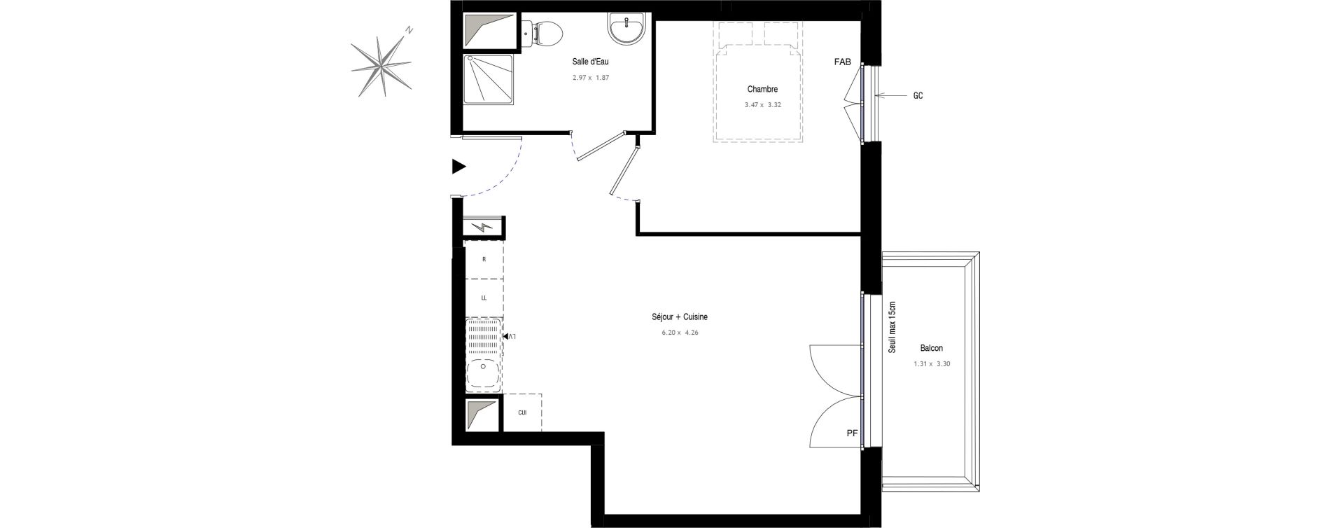 Appartement T2 de 43,98 m2 au Blanc-Mesnil Centre