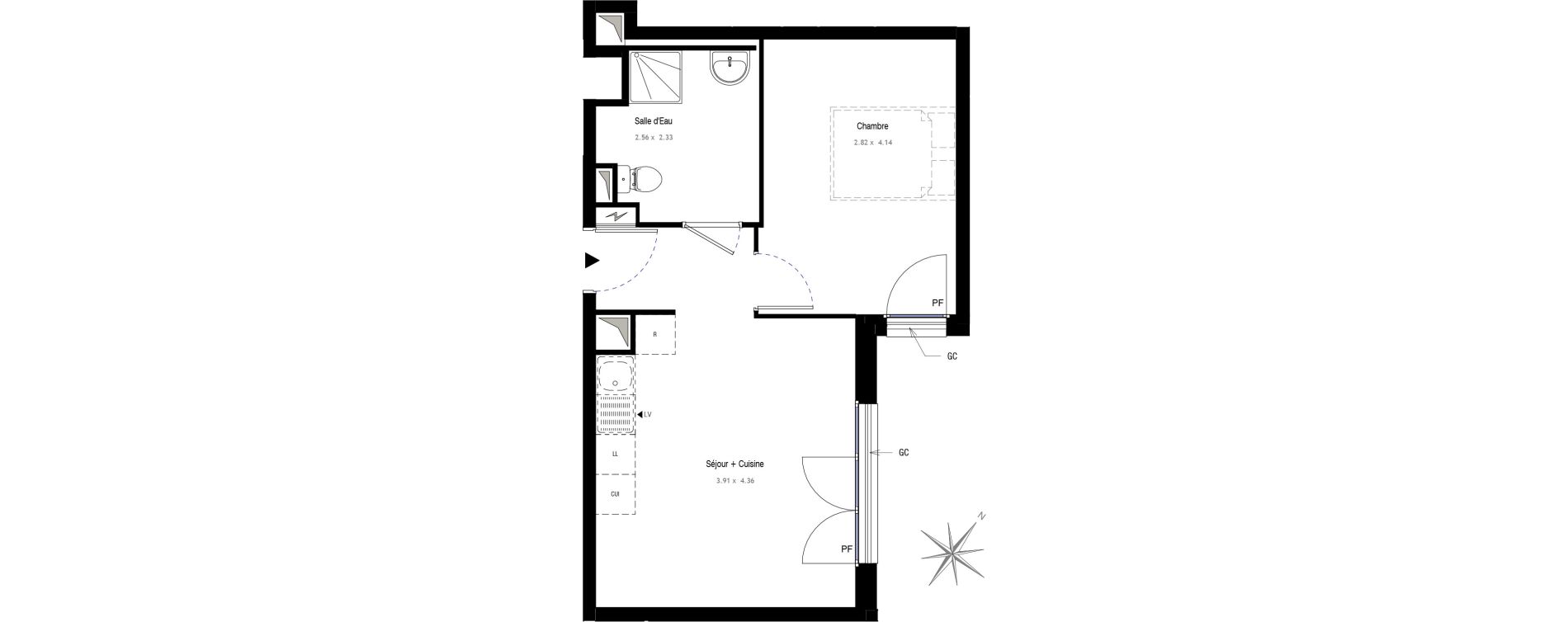 Appartement T2 de 37,60 m2 au Blanc-Mesnil Centre