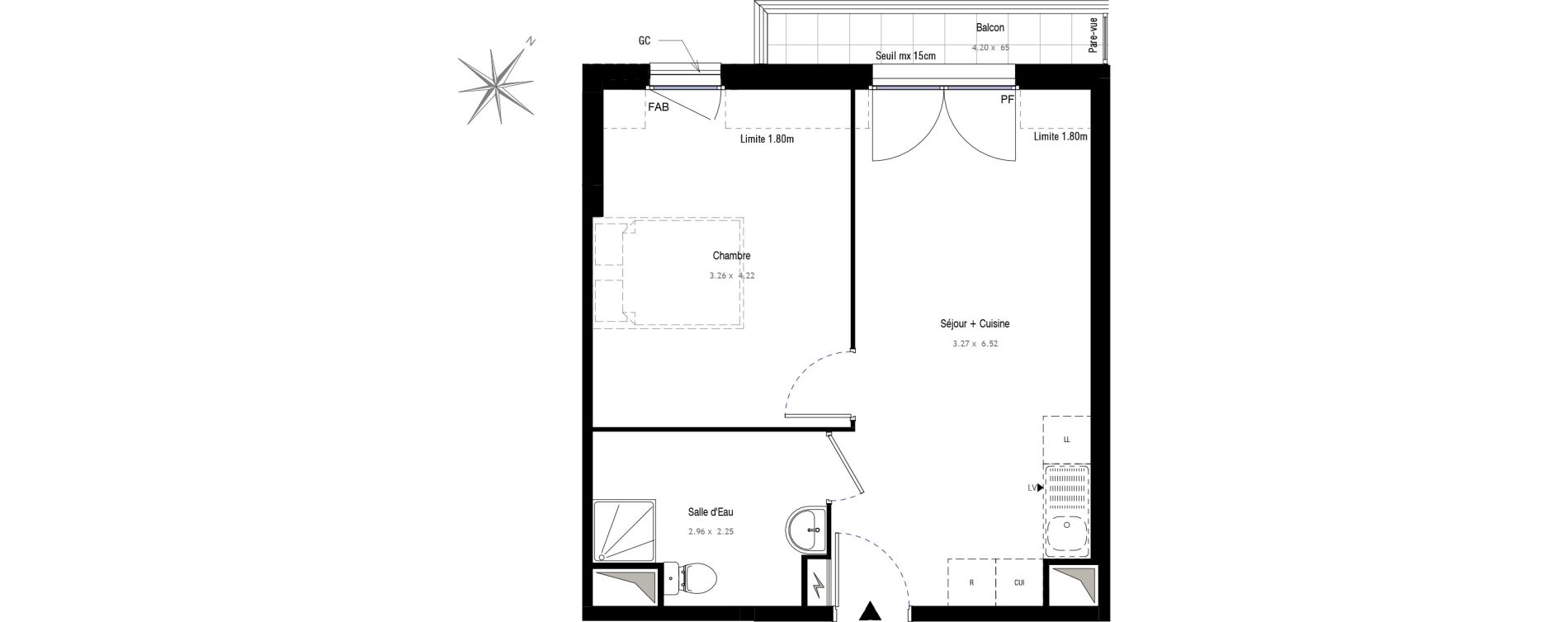 Appartement T2 de 37,62 m2 au Blanc-Mesnil Centre