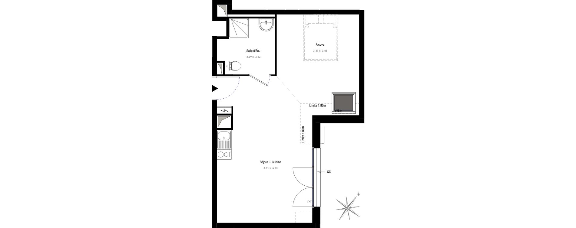 Appartement T1 de 36,34 m2 au Blanc-Mesnil Centre