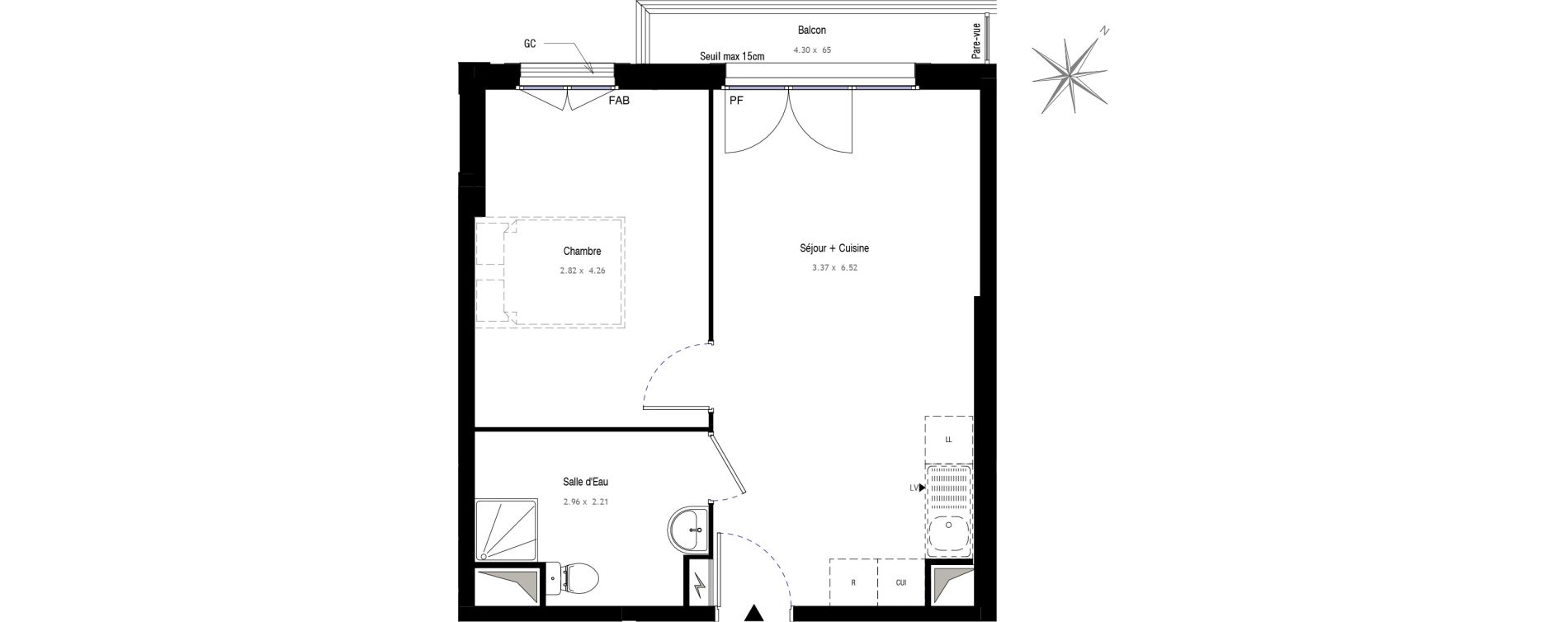 Appartement T2 de 39,54 m2 au Blanc-Mesnil Centre