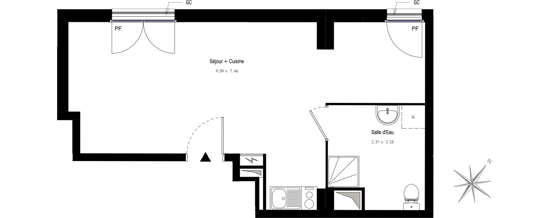 Appartement T1 de 34,76 m2 au Blanc-Mesnil Centre