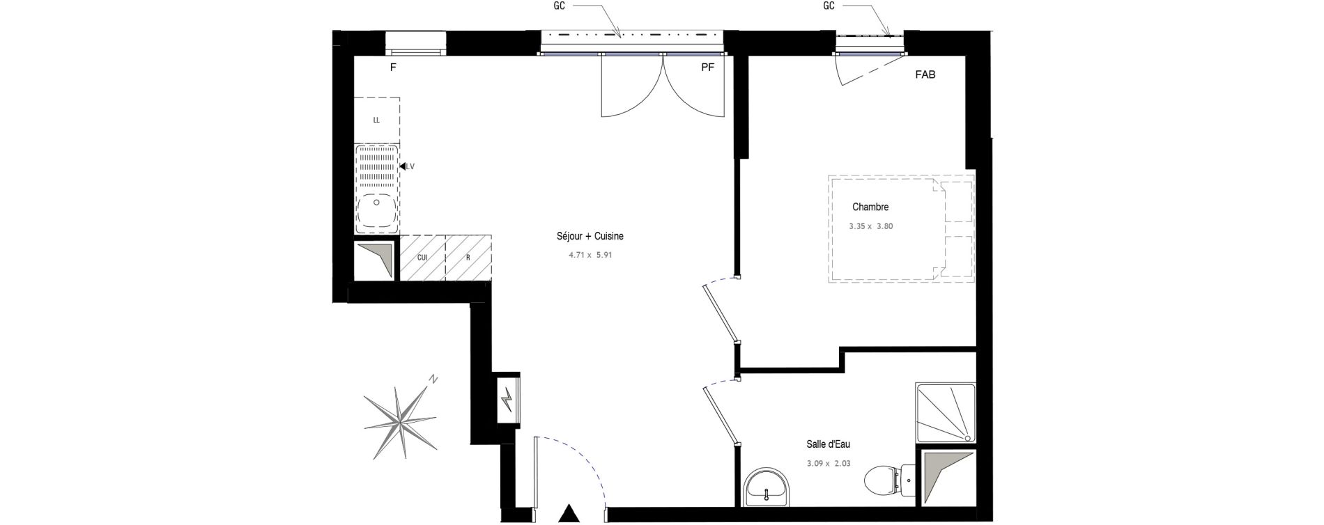 Appartement T2 de 40,07 m2 au Blanc-Mesnil Centre