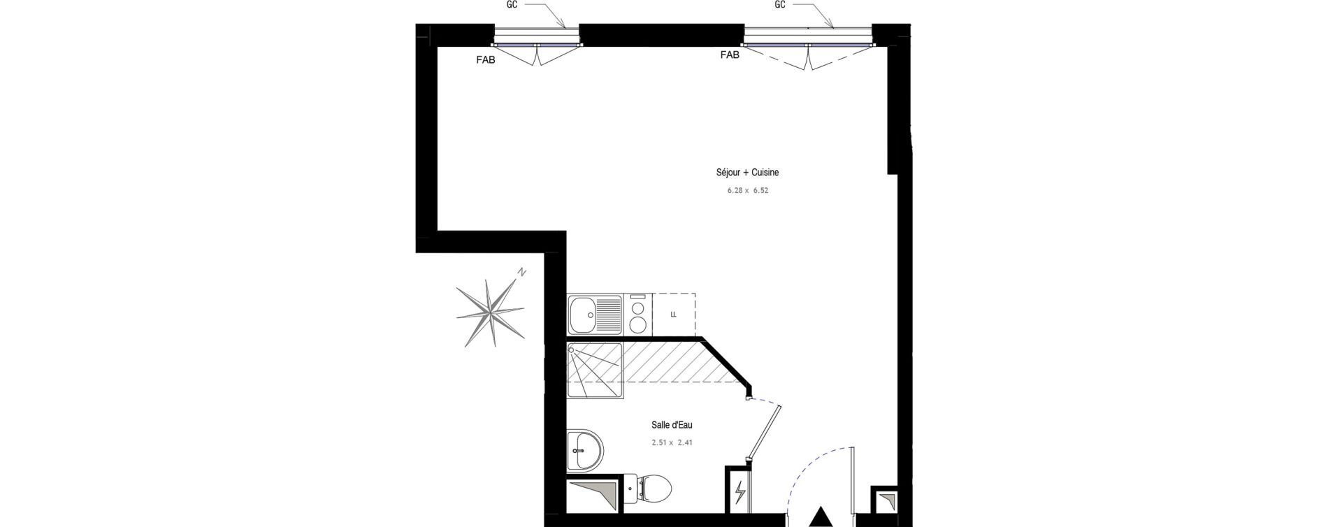 Appartement T1 de 33,43 m2 au Blanc-Mesnil Centre