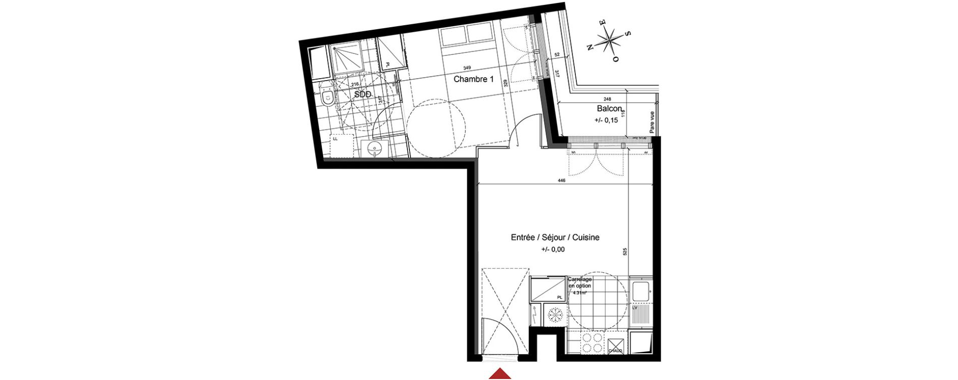 Appartement T2 de 39,42 m2 au Blanc-Mesnil Centre
