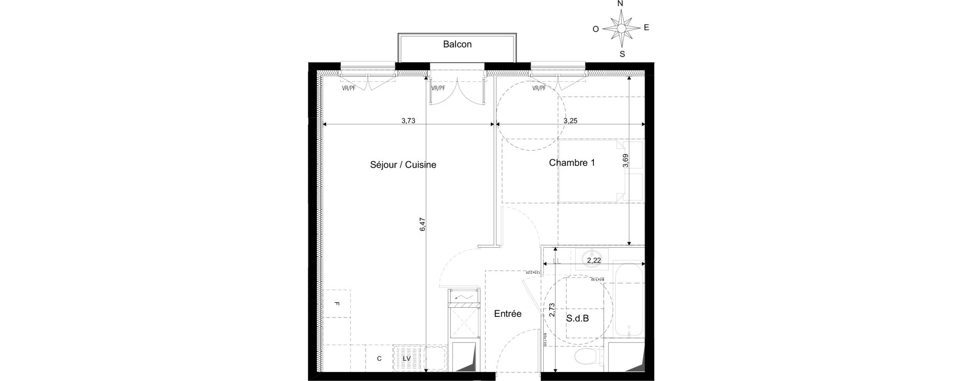 Appartement T2 de 43,25 m2 au Blanc-Mesnil Les tilleuls
