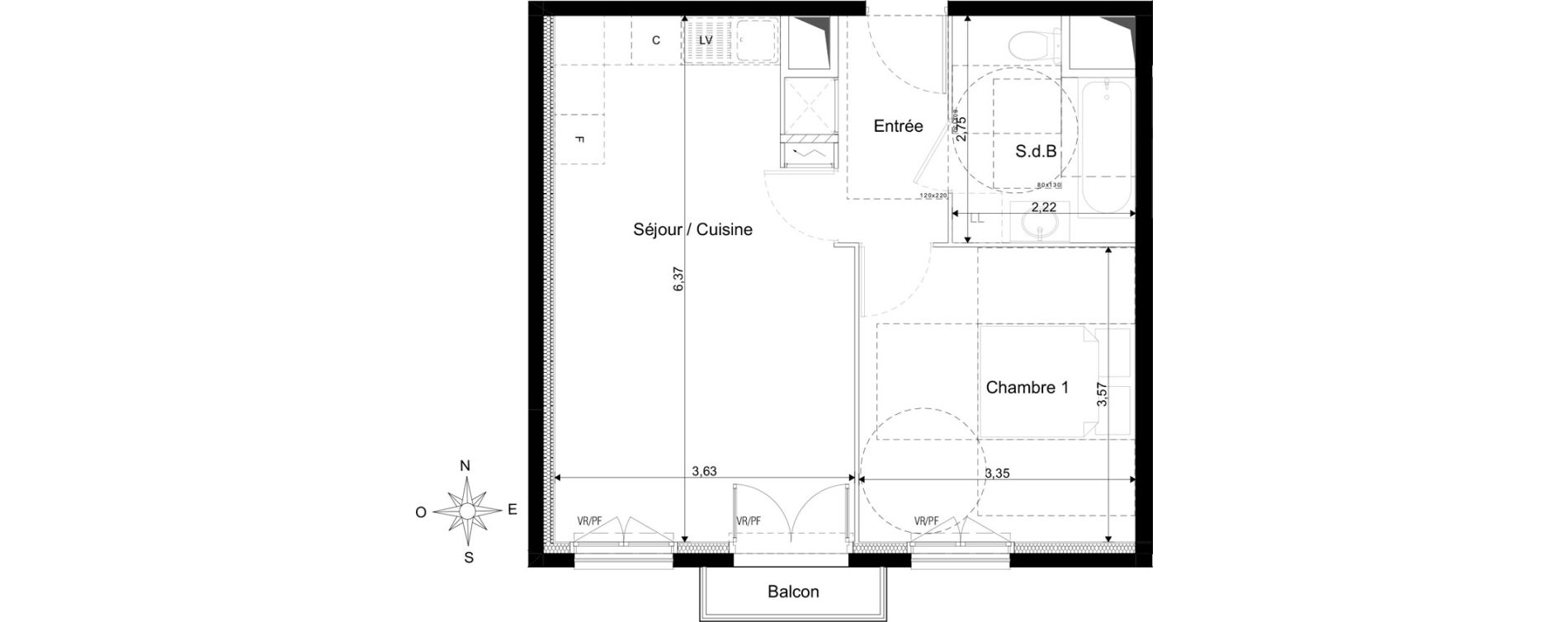 Appartement T2 de 42,54 m2 au Blanc-Mesnil Les tilleuls