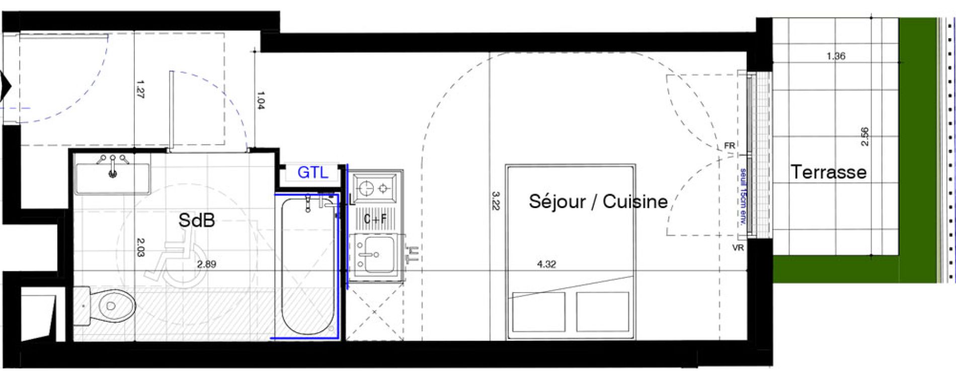 Studio de 23,93 m2 au Blanc-Mesnil Centre