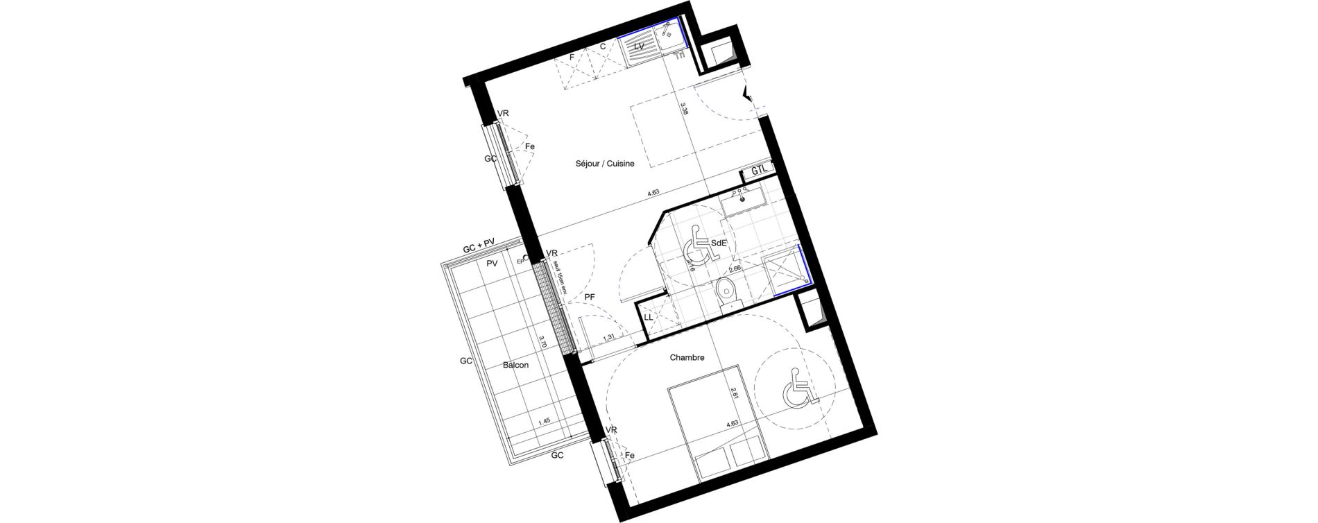 Appartement T2 de 37,22 m2 au Blanc-Mesnil Centre