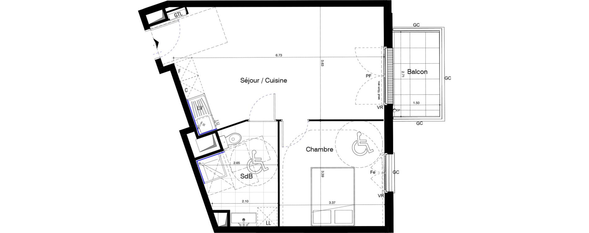 Appartement T2 de 43,46 m2 au Blanc-Mesnil Centre