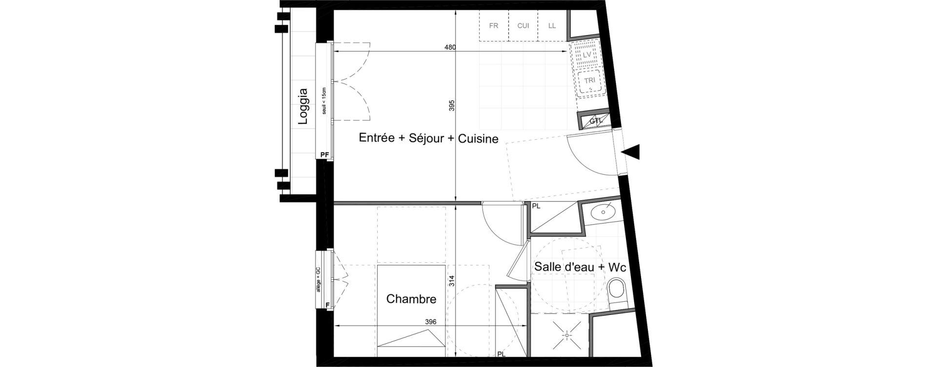 Appartement T2 de 39,70 m2 au Blanc-Mesnil Avenue du 8 mai