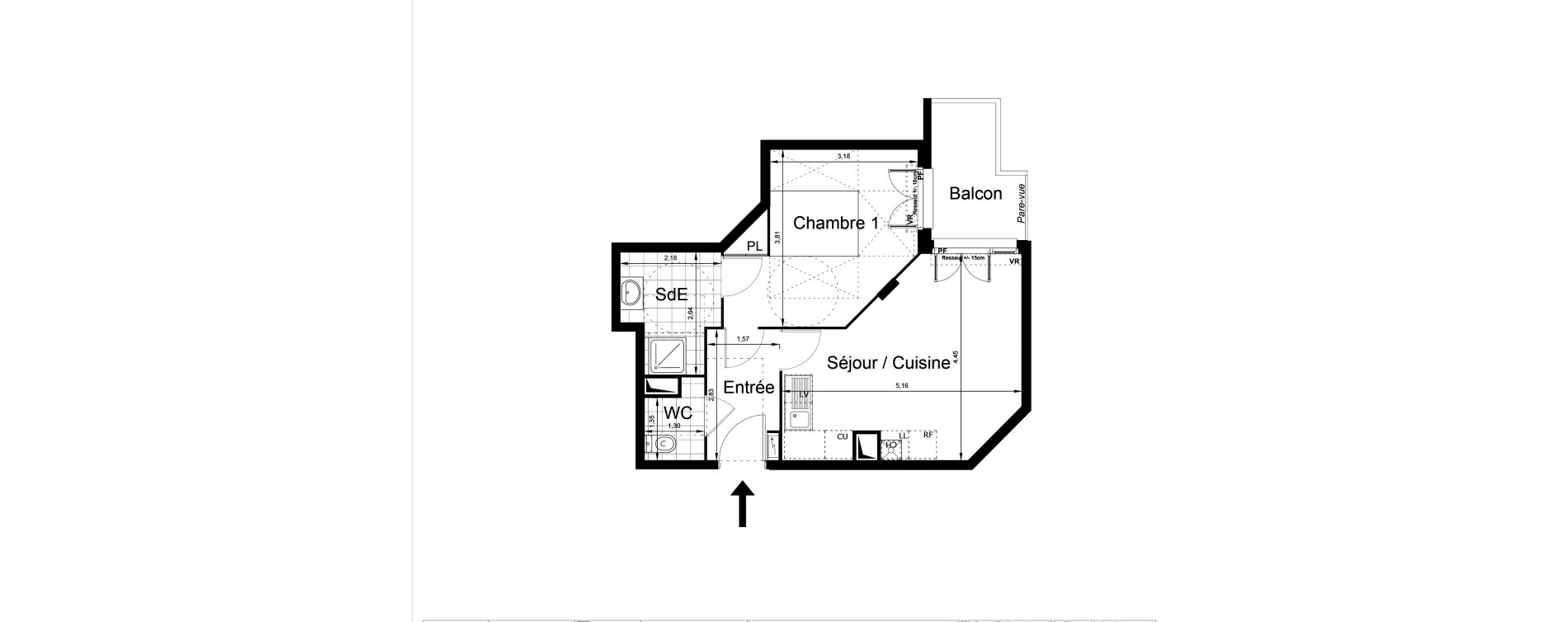 Appartement T2 de 42,24 m2 au Blanc-Mesnil Centre