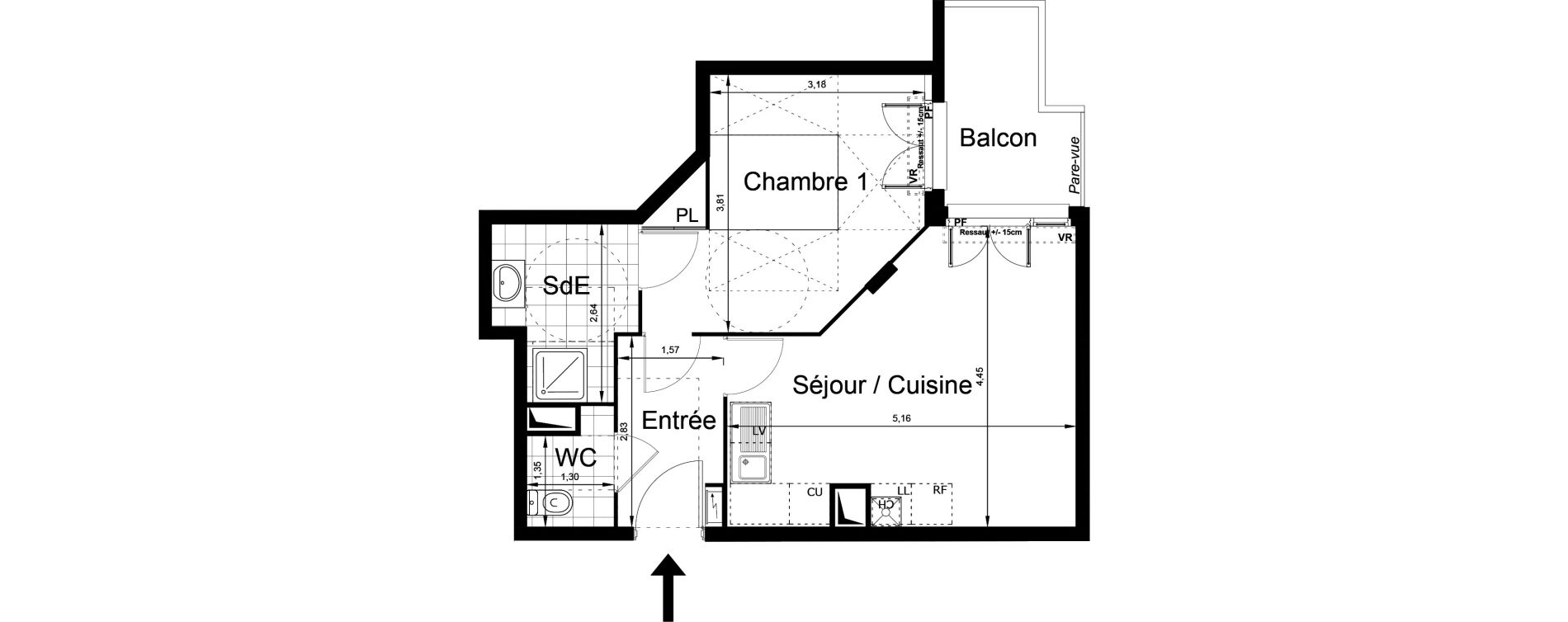 Appartement T2 de 42,91 m2 au Blanc-Mesnil Centre
