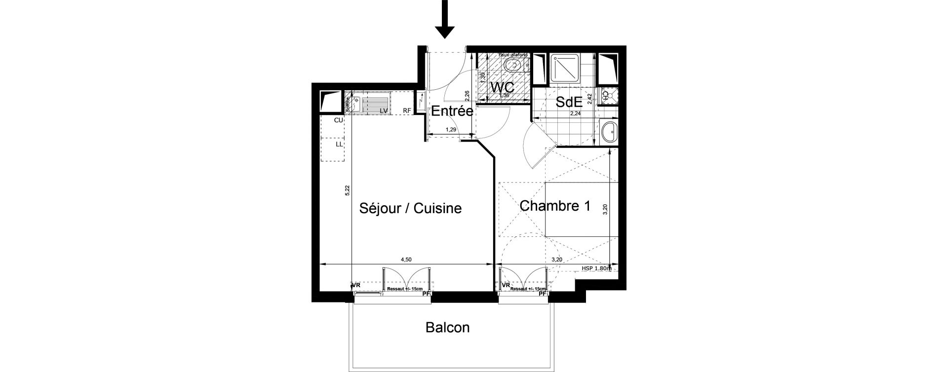 Appartement T2 de 42,46 m2 au Blanc-Mesnil Centre