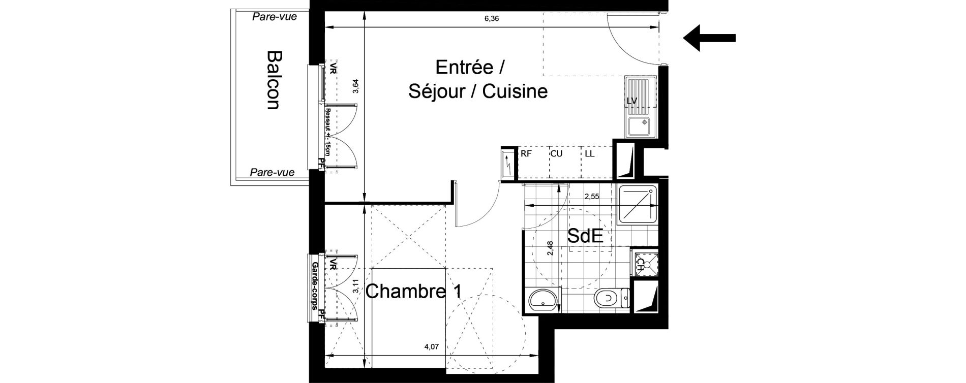 Appartement T2 de 39,25 m2 au Blanc-Mesnil Centre