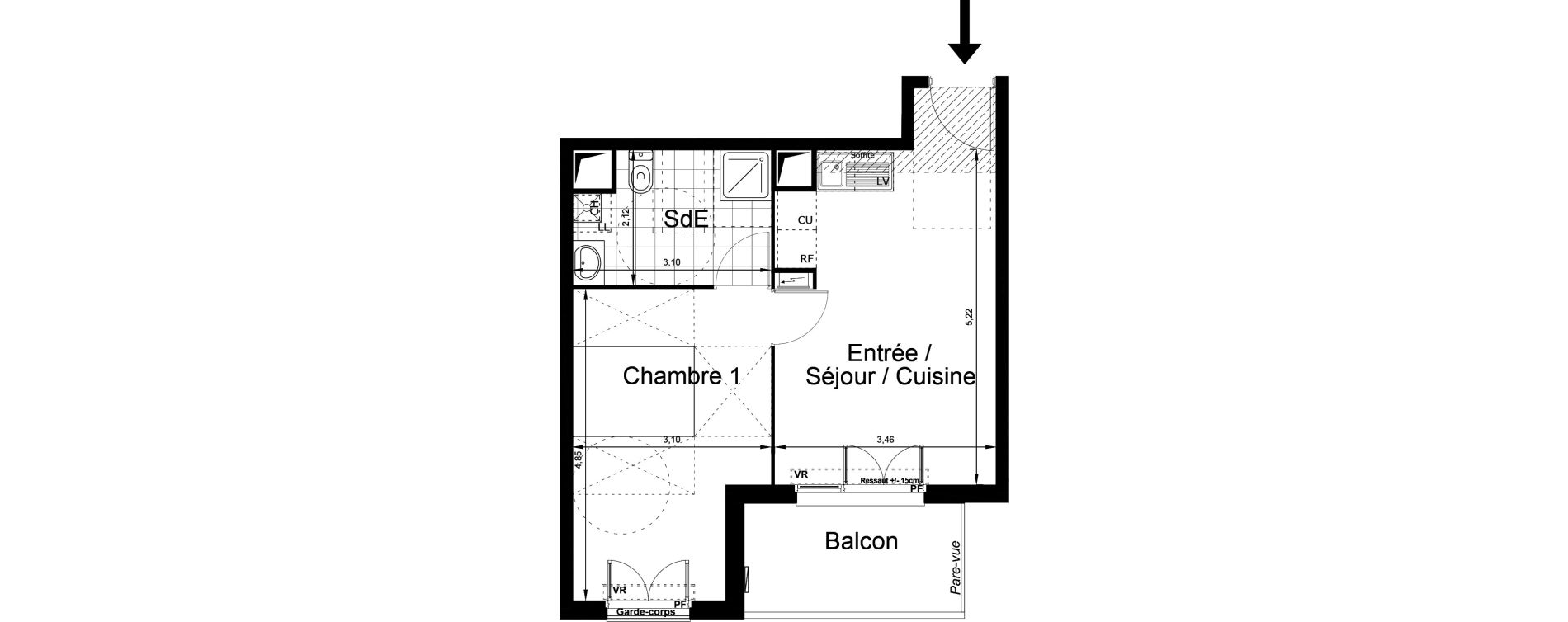 Appartement T2 de 38,54 m2 au Blanc-Mesnil Centre
