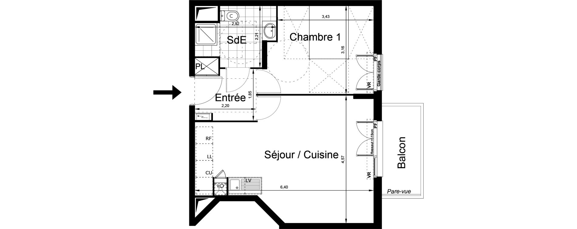 Appartement T2 de 45,36 m2 au Blanc-Mesnil Centre