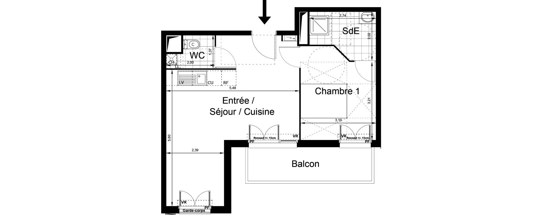 Appartement T2 de 44,83 m2 au Blanc-Mesnil Centre