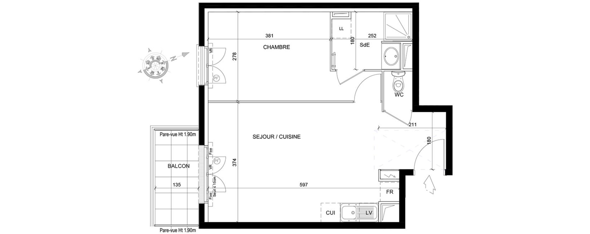 Appartement T2 de 41,40 m2 au Blanc-Mesnil Eiffel