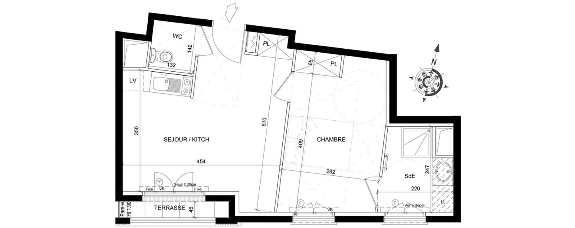 Appartement T2 de 38,60 m2 au Blanc-Mesnil Eiffel
