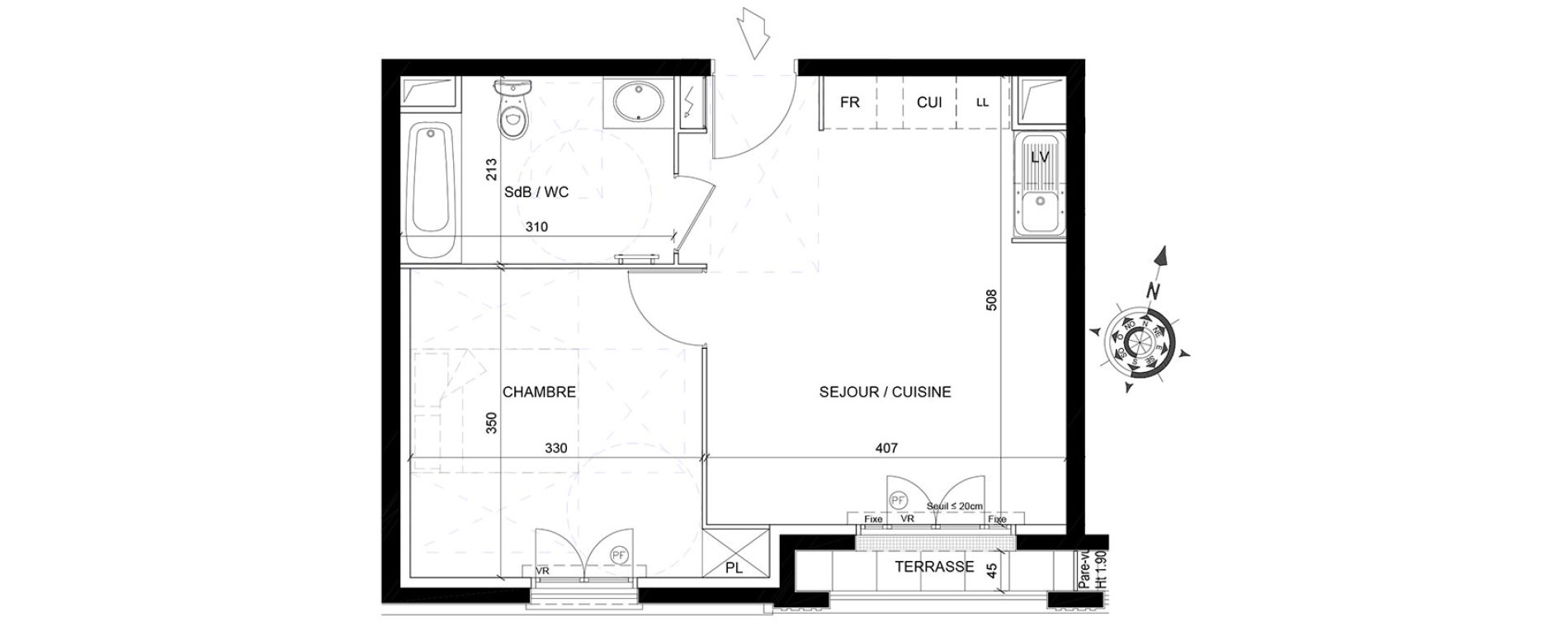 Appartement T2 de 38,95 m2 au Blanc-Mesnil Eiffel