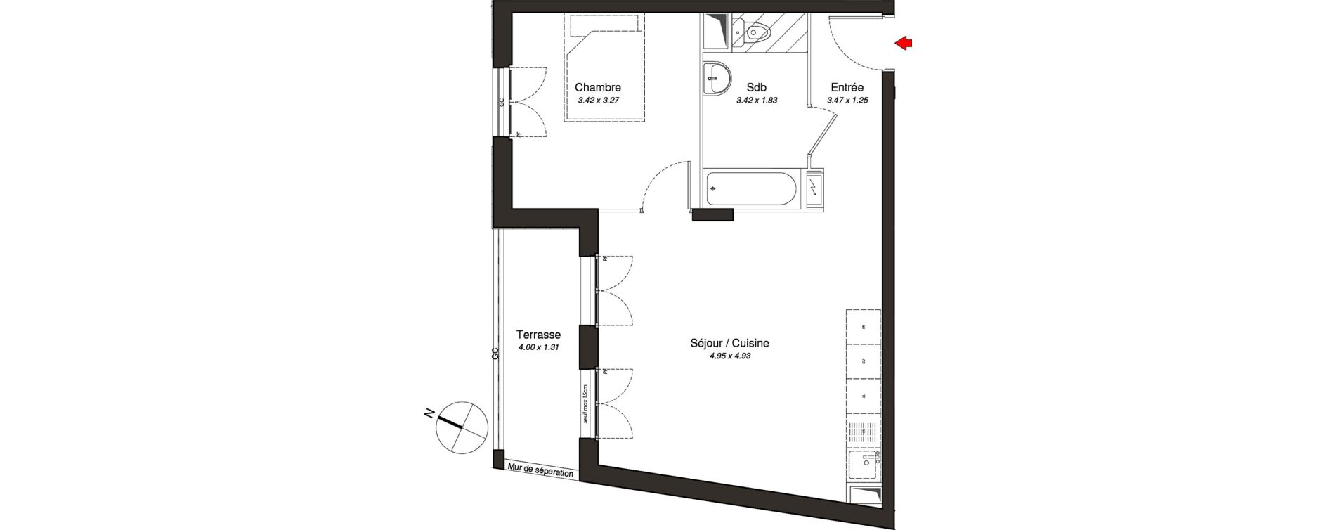 Appartement T2 de 44,46 m2 au Blanc-Mesnil Centre