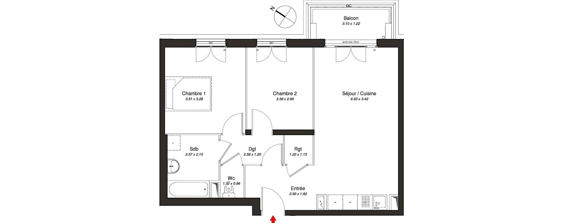 Appartement T3 de 58,31 m2 au Blanc-Mesnil Centre
