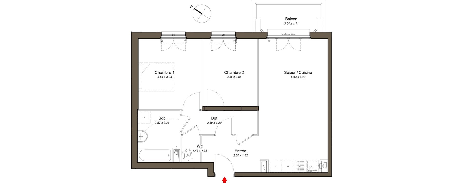 Appartement T3 de 57,94 m2 au Blanc-Mesnil Centre
