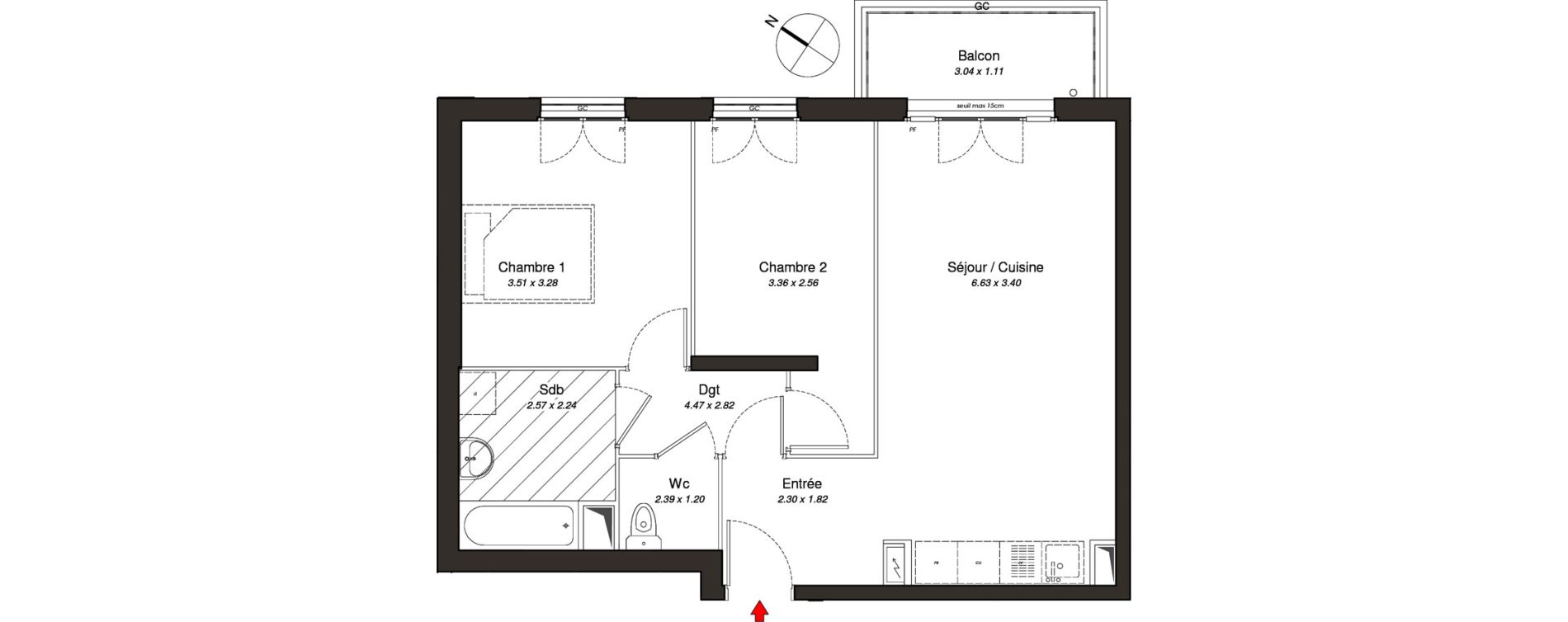 Appartement T3 de 57,91 m2 au Blanc-Mesnil Centre