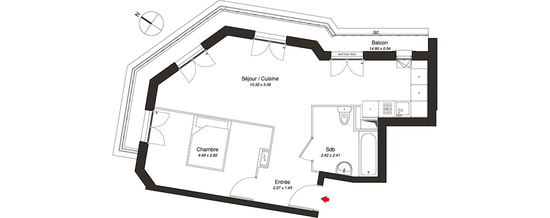 Appartement T2 de 45,92 m2 au Blanc-Mesnil Centre