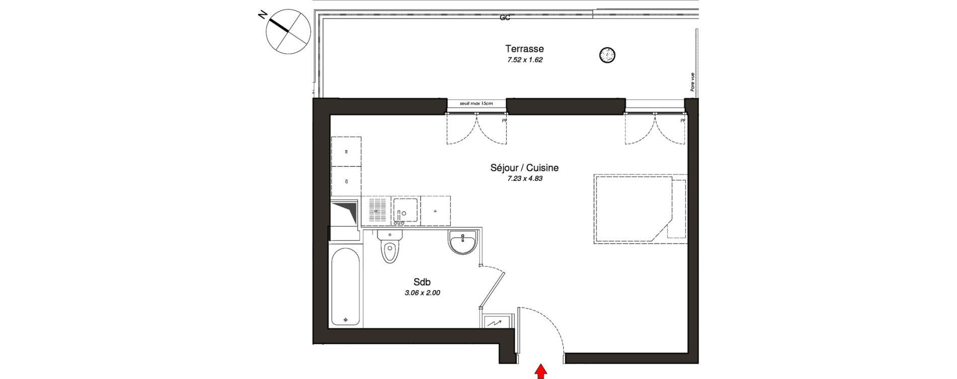 Appartement T1 de 32,10 m2 au Blanc-Mesnil Centre