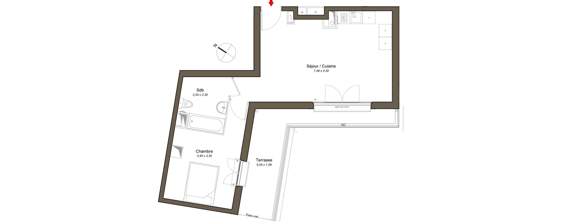 Appartement T2 de 45,14 m2 au Blanc-Mesnil Centre