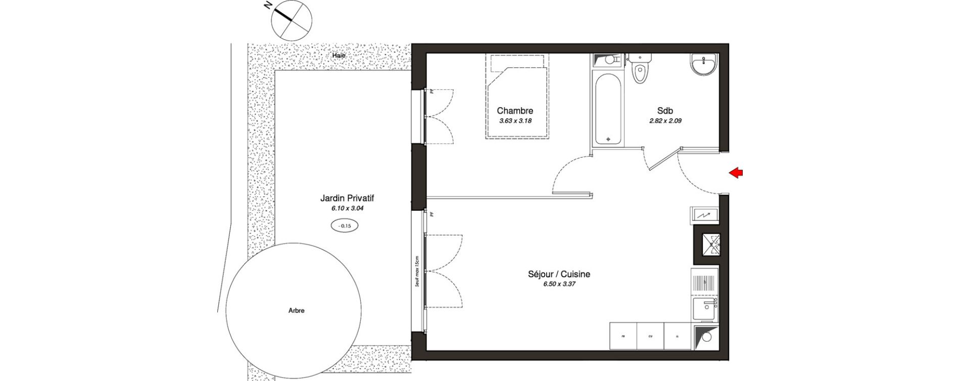 Appartement T2 de 40,98 m2 au Blanc-Mesnil Centre