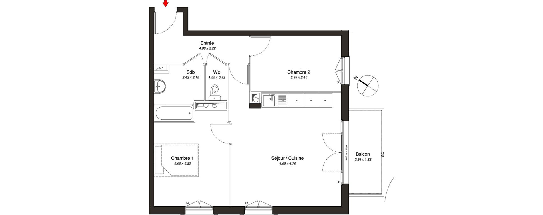 Appartement T3 de 57,78 m2 au Blanc-Mesnil Centre
