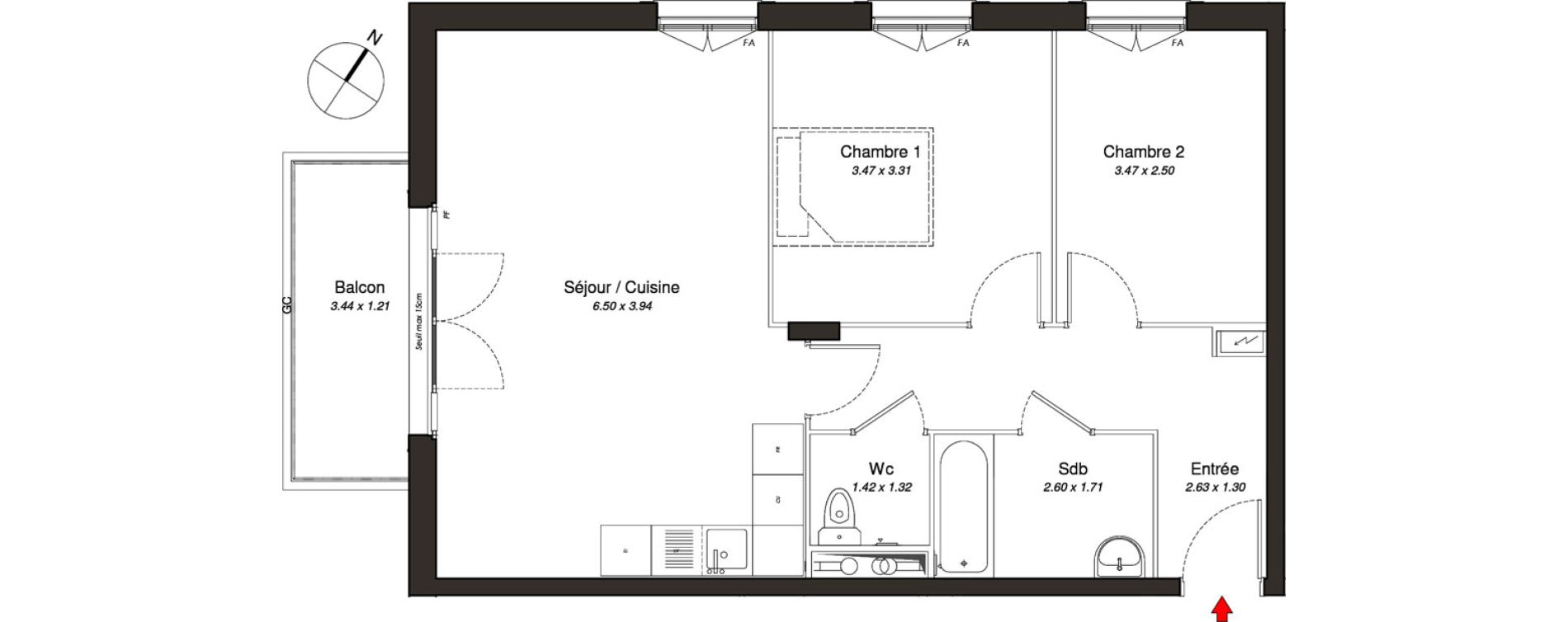 Appartement T3 de 62,00 m2 au Blanc-Mesnil Centre