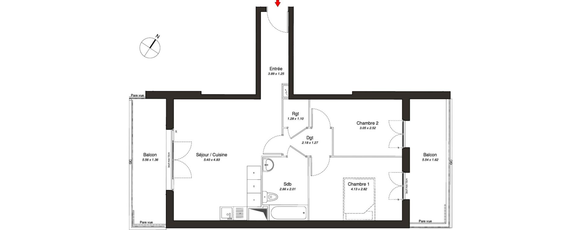 Appartement T3 de 57,73 m2 au Blanc-Mesnil Centre