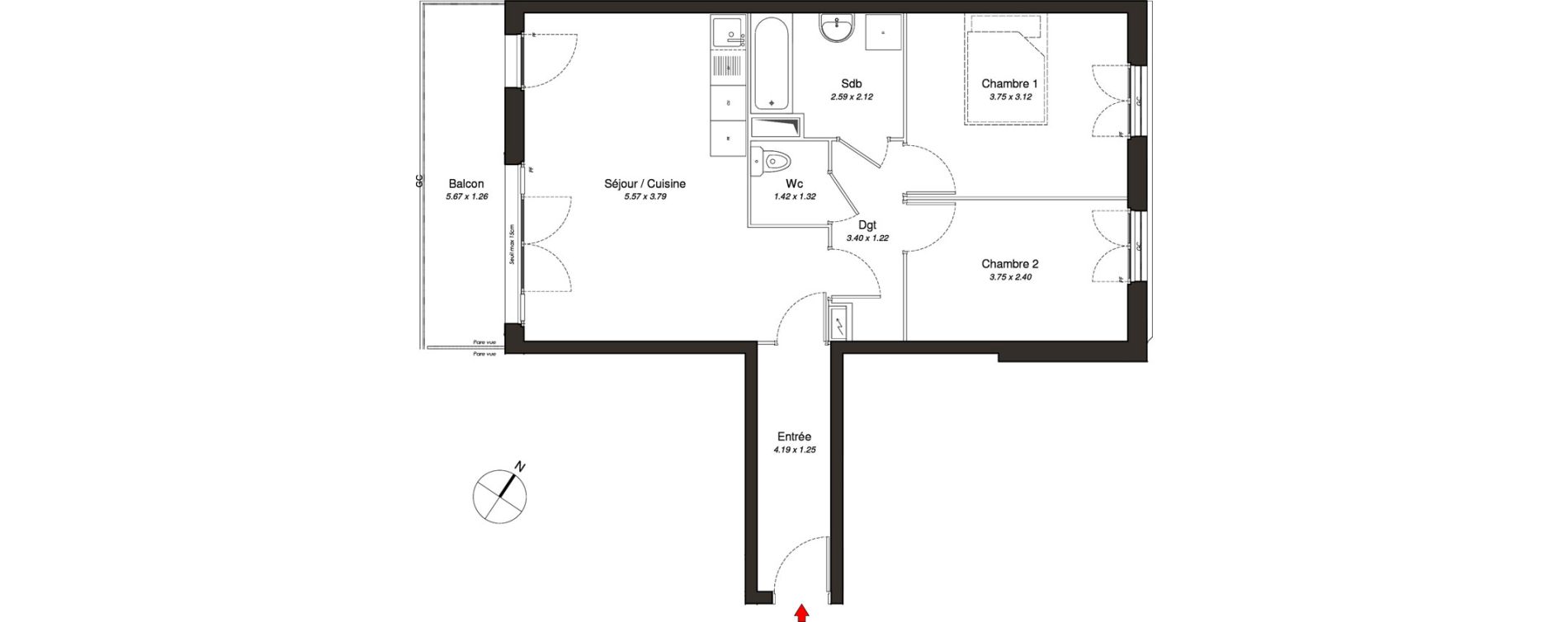 Appartement T3 de 60,60 m2 au Blanc-Mesnil Centre