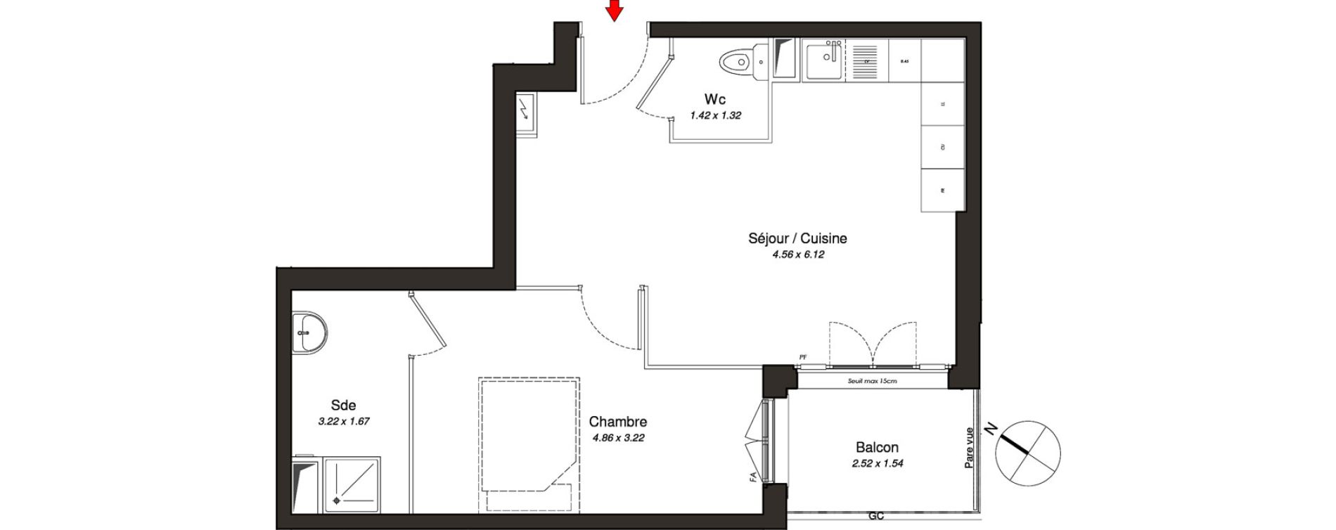 Appartement T2 de 43,05 m2 au Blanc-Mesnil Centre