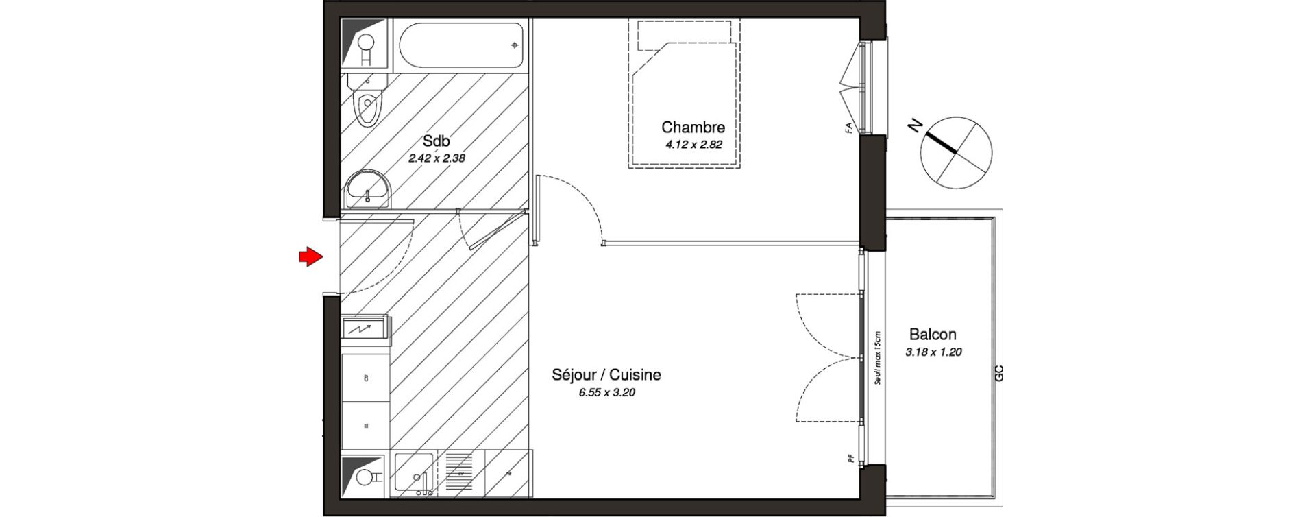 Appartement T2 de 38,17 m2 au Blanc-Mesnil Centre