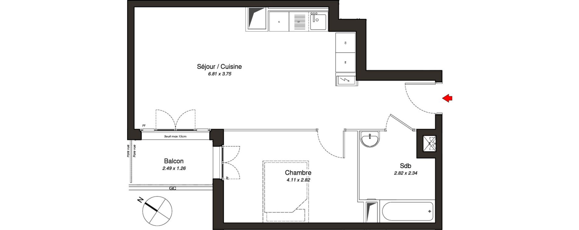 Appartement T2 de 44,94 m2 au Blanc-Mesnil Centre