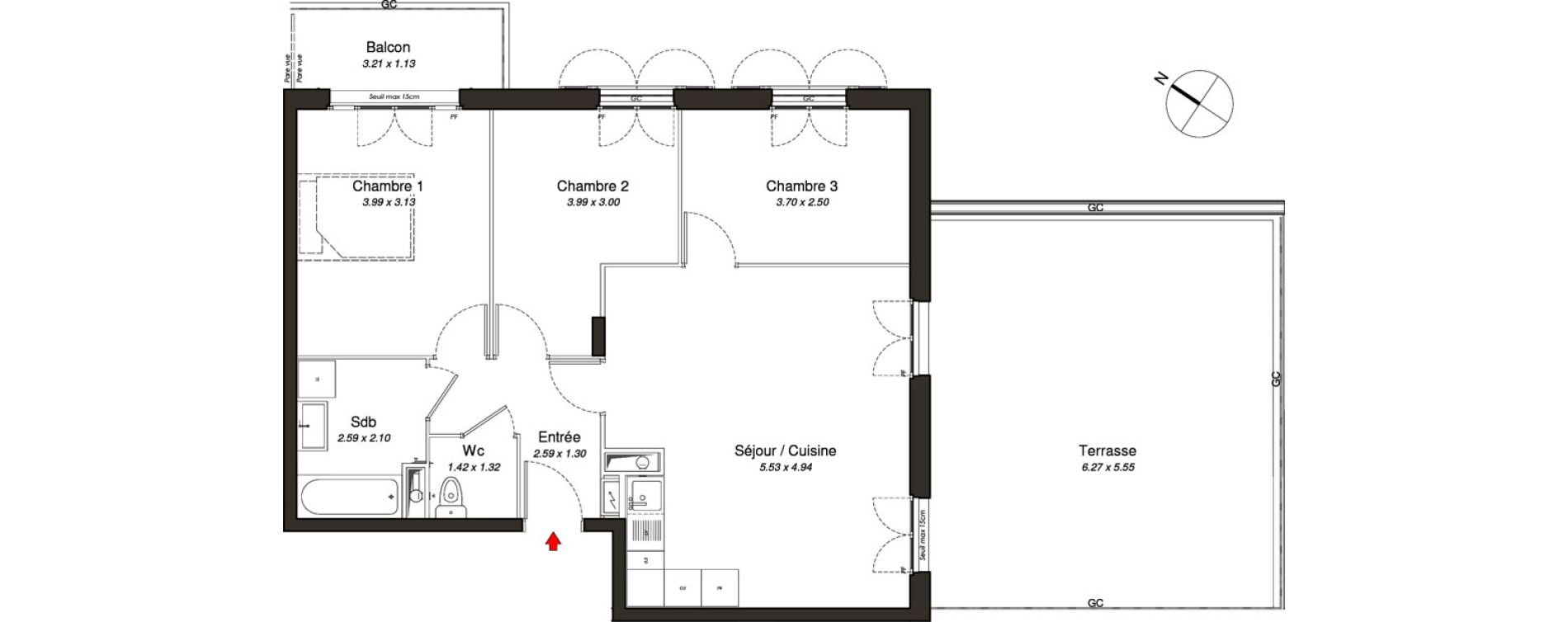 Appartement T4 de 70,06 m2 au Blanc-Mesnil Centre