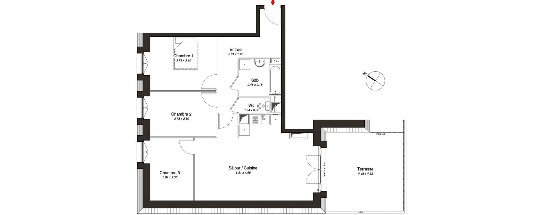 Appartement T4 de 77,09 m2 au Blanc-Mesnil Centre
