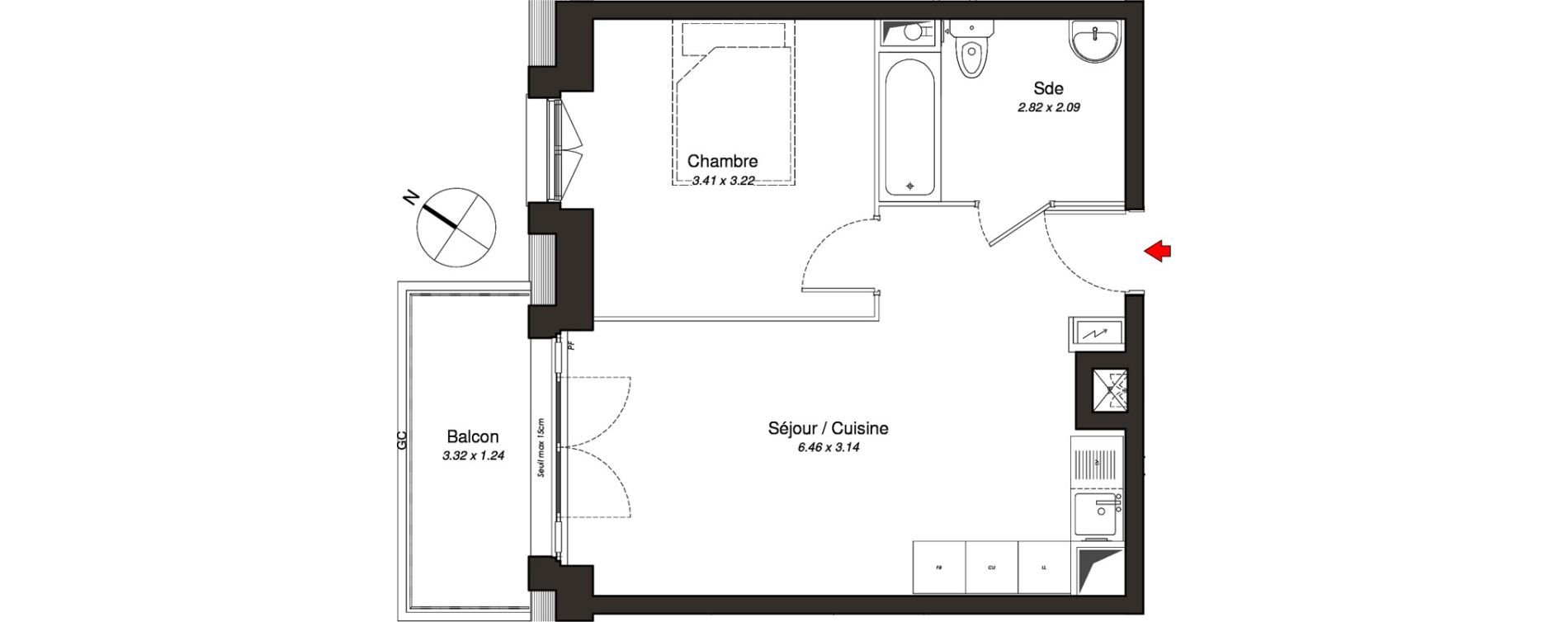 Appartement T2 de 38,27 m2 au Blanc-Mesnil Centre